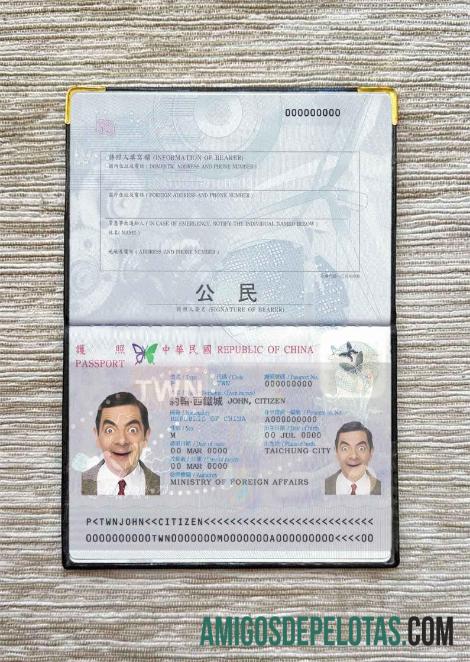 Foto do passaporte de Taiwan amostra